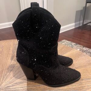 Jessica Simpson Cissely Rhinestone Glam Western Boots Black Festival LIKE NEW